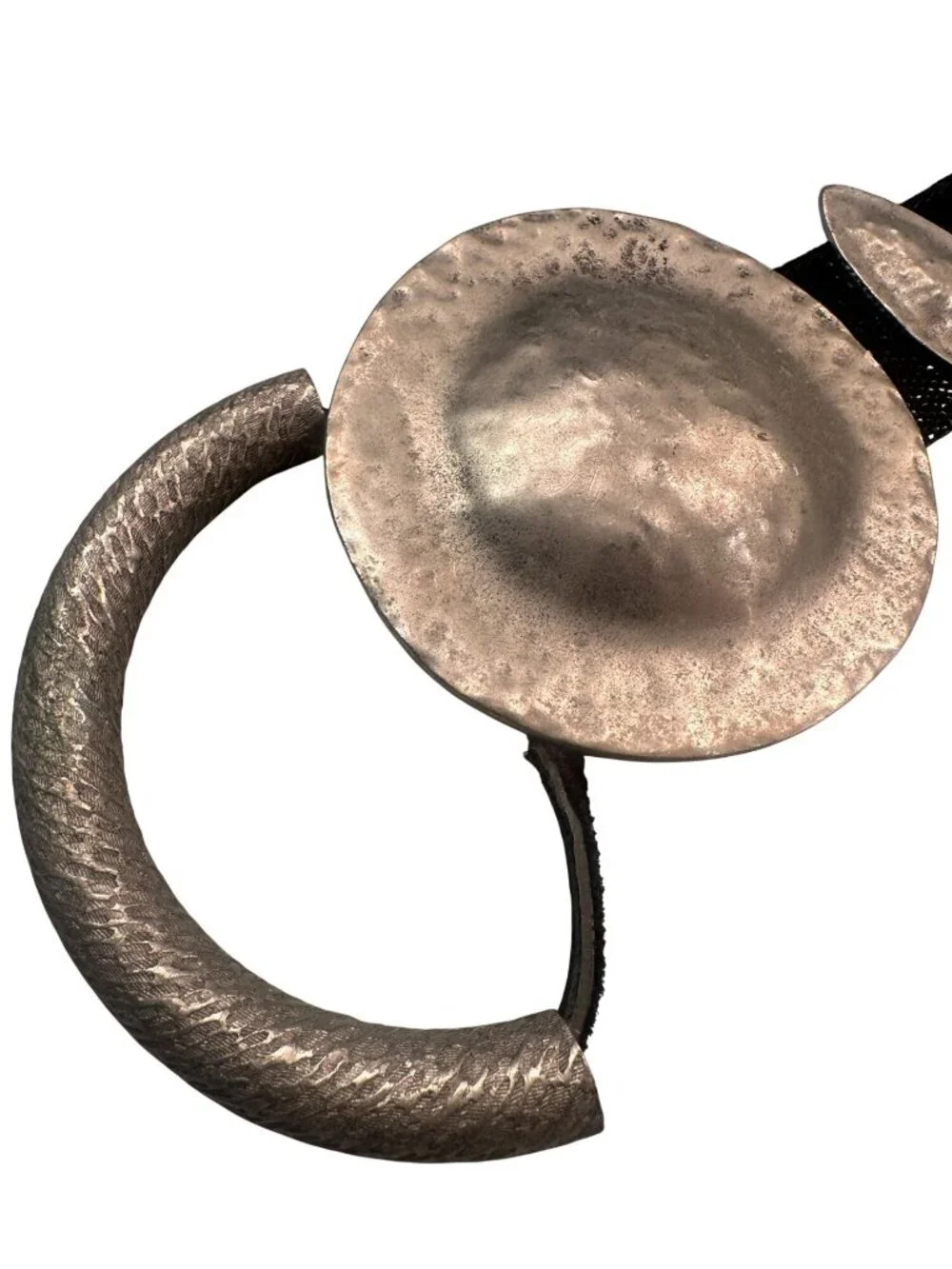 Boho Hammered Metal Textured Belt Statement Buckle Vintage Modern Hook Eye